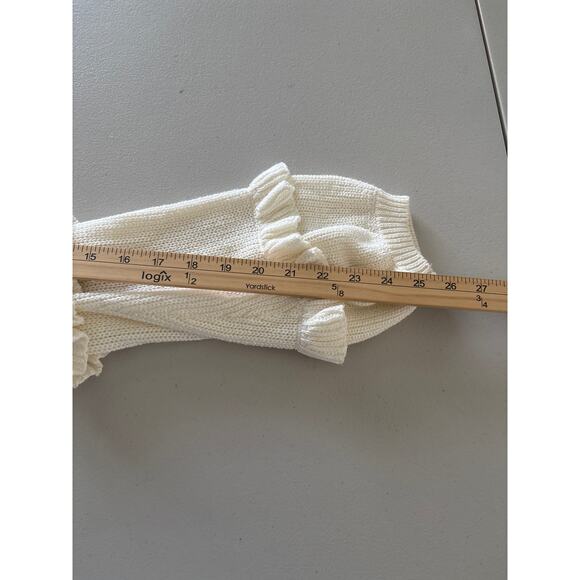 Express Pullover Sweater Women Size Medium Ivory Cold Shoulder Cable Knit Ruffle - Picture 8 of 11